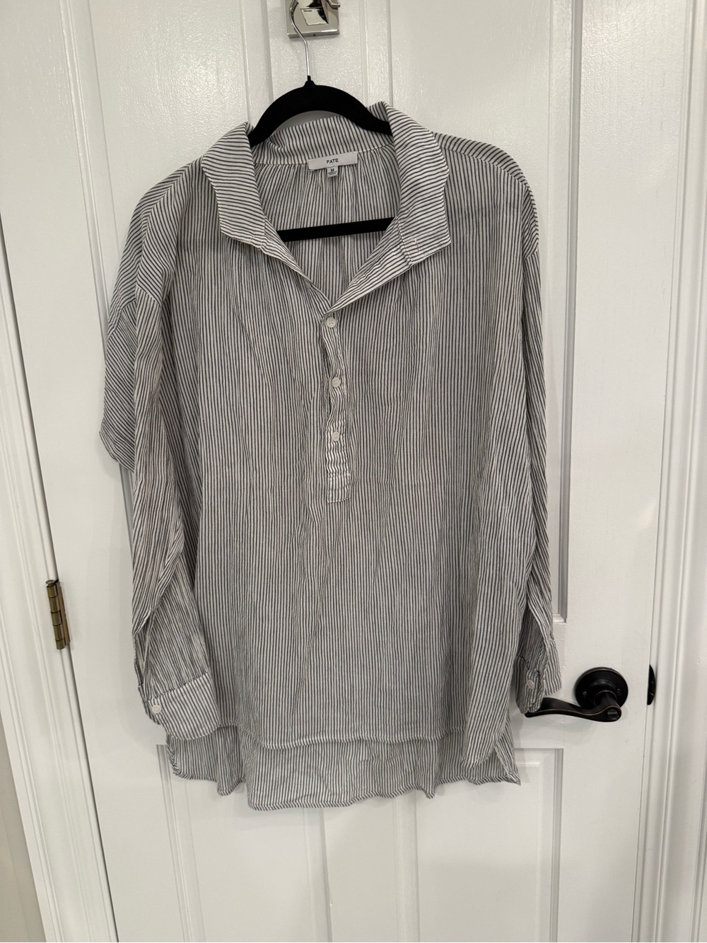 Fate Striped Button Pullover Shirt - Gray